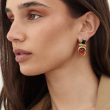 Classics 1990’s Faux Amber & Onyx Gold Tone Post Earrings