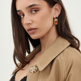 Classics 1990’s Faux Amber & Onyx Gold Tone Post Earrings