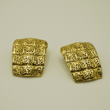 Yves Saint Laurent YSL Croco-Embossed Clip-On Earrings 1980s Goossens