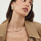 Nina Ricci 1980s Gold Crystal Bar Curb Chain Collar Necklace