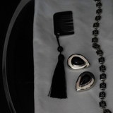 Taxco Mexico 1980's SterlingSilver & Black Onyx Teardrop Clip On Earrings