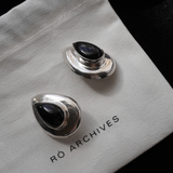 Taxco Mexico 1980's SterlingSilver & Black Onyx Teardrop Clip On Earrings