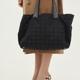 Chanel 2000s New Travel Line Black Nylon Jacquard Medium Tote Bag