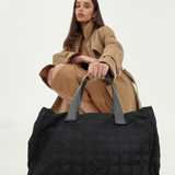 Chanel 2000s New Travel Line Black Nylon Jacquard Medium Tote Bag