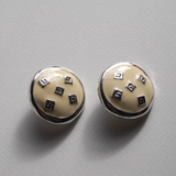 Givenchy 1980s–1990s Round White & Silver Tone Clip On Earrings