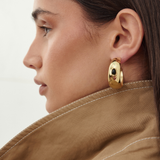 Gold 1980s Black Cabochon Tapered Hoop Earrings