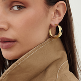 Gold 1980s Black Cabochon Tapered Hoop Earrings