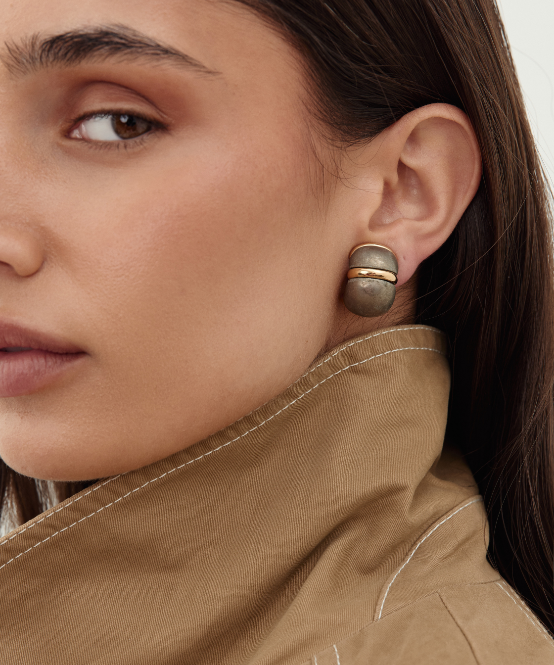 Nina Ricci 1980s Gold & Gunmetal Domed Earrings