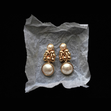 Nina Ricci 1980's -1990's Rare Gold Pearl Clip-On Earrings