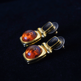 Classics 1990’s Faux Amber & Onyx Gold Tone Post Earrings