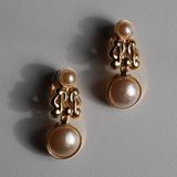 Nina Ricci 1980's -1990's Rare Gold Pearl Clip-On Earrings