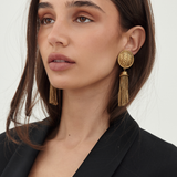 Sculptural 1980's-1990's Woven Dome Drop Tassel Earrings