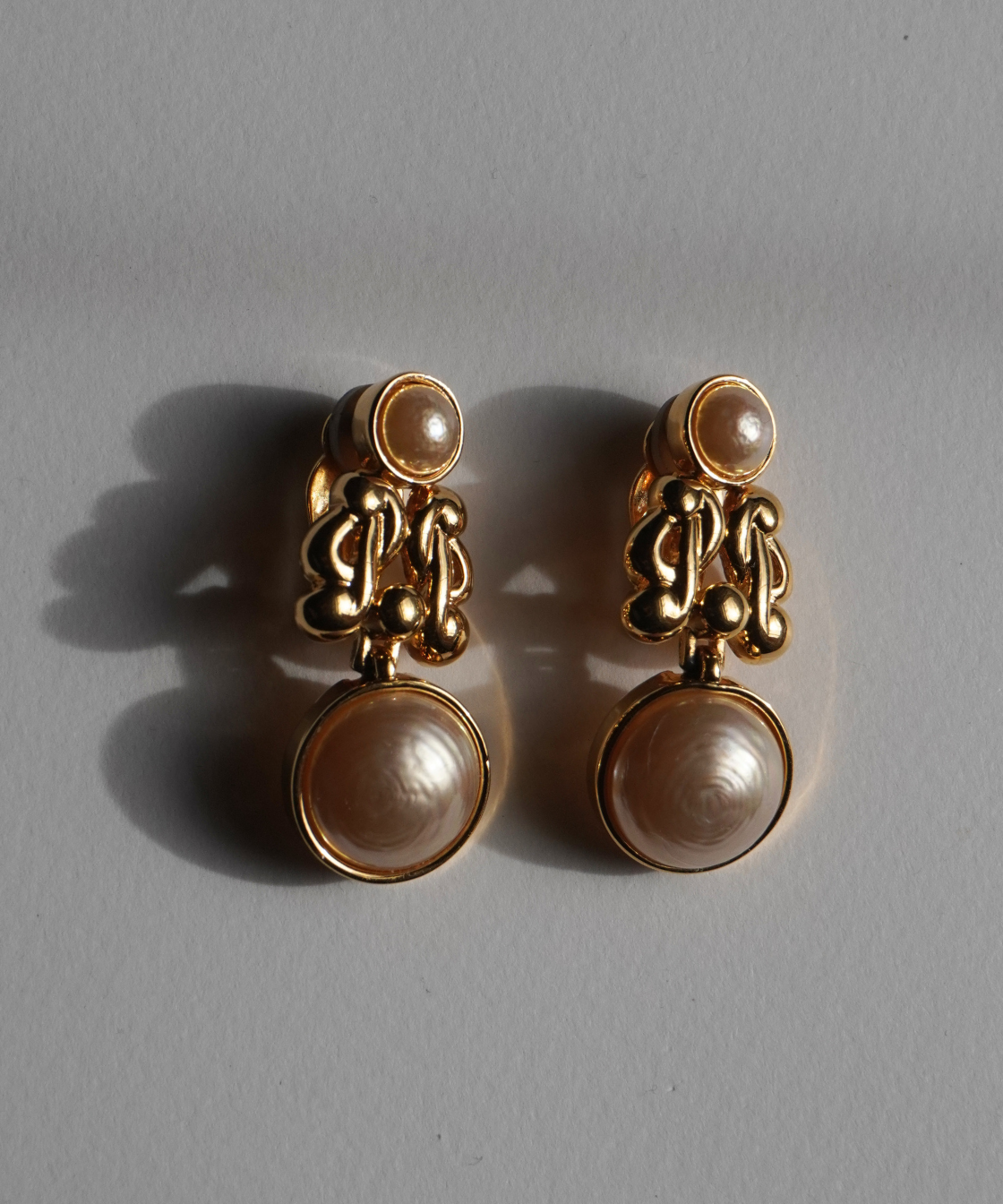 Nina Ricci 1980's -1990's Rare Gold Pearl Clip-On Earrings