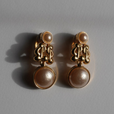 Nina Ricci 1980's -1990's Rare Gold Pearl Clip-On Earrings