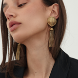 Sculptural 1980's-1990's Woven Dome Drop Tassel Earrings