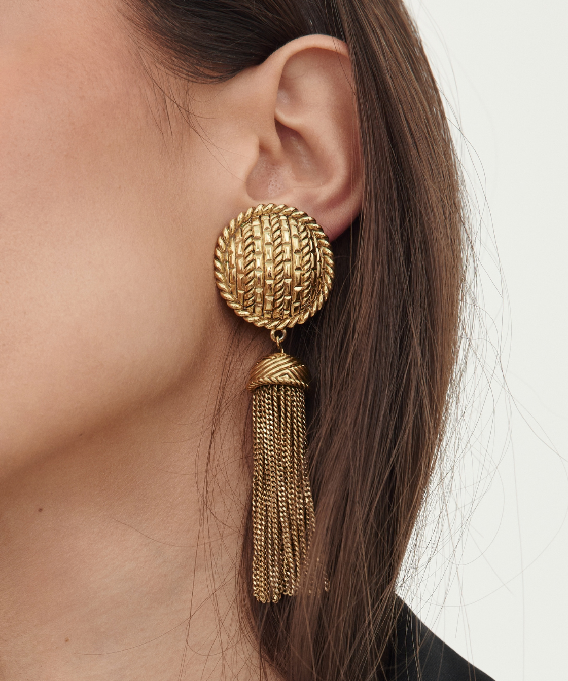 Sculptural 1980's-1990's Woven Dome Drop Tassel Earrings