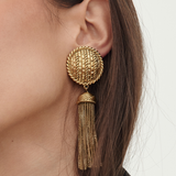 Sculptural 1980's-1990's Woven Dome Drop Tassel Earrings