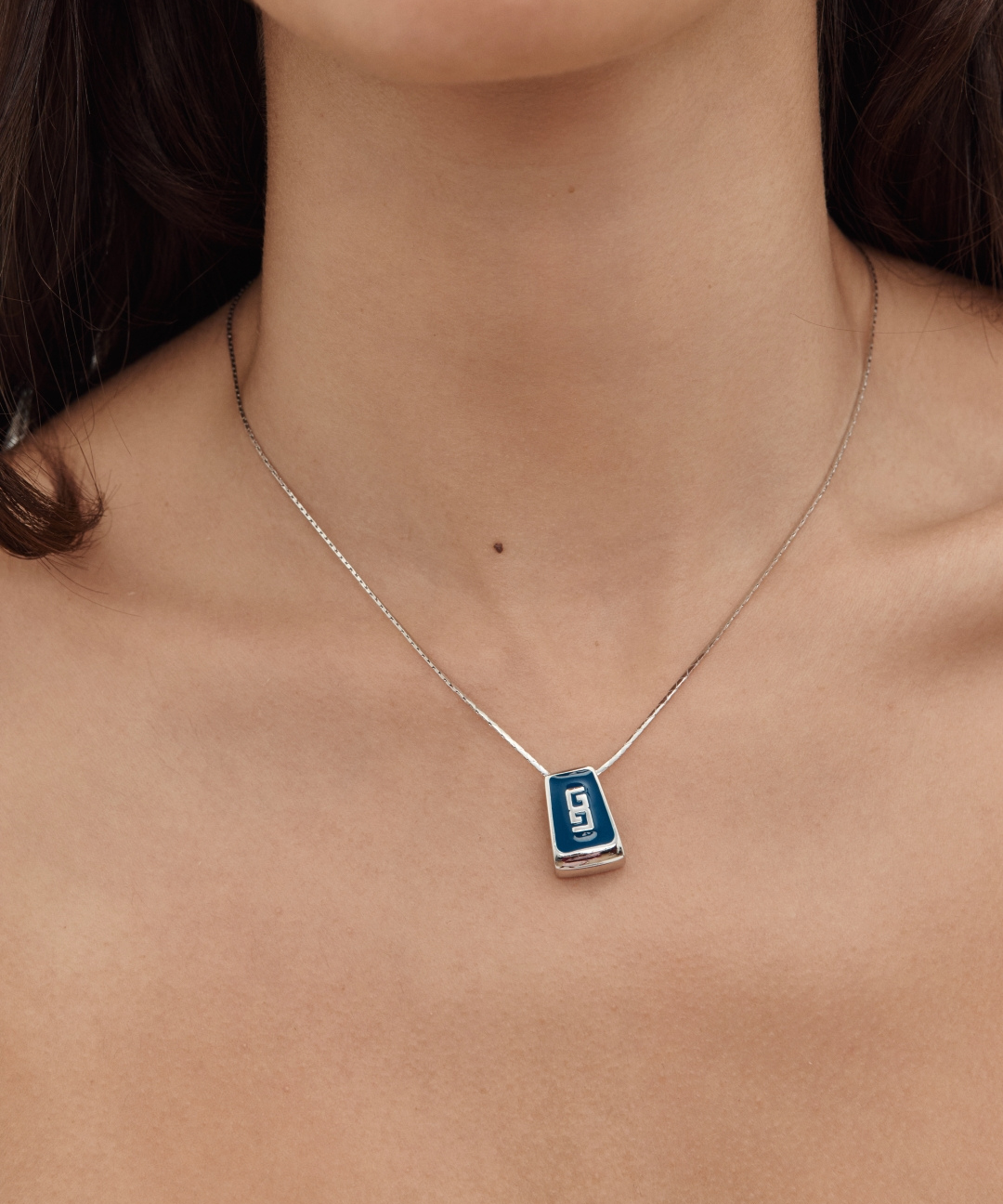 Givenchy 1981 Silver Plated Blue G pendant