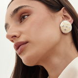 Givenchy 1980s–1990s Round White & Silver Tone Clip-On Earrings