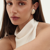 Givenchy 1980s–1990s Round White & Silver Tone Clip-On Earrings
