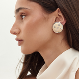 Givenchy 1980s–1990s Round White & Silver Tone Clip-On Earrings