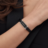 Prada 2000s Black Leather Bracelet With Minimalist Logo Plate
