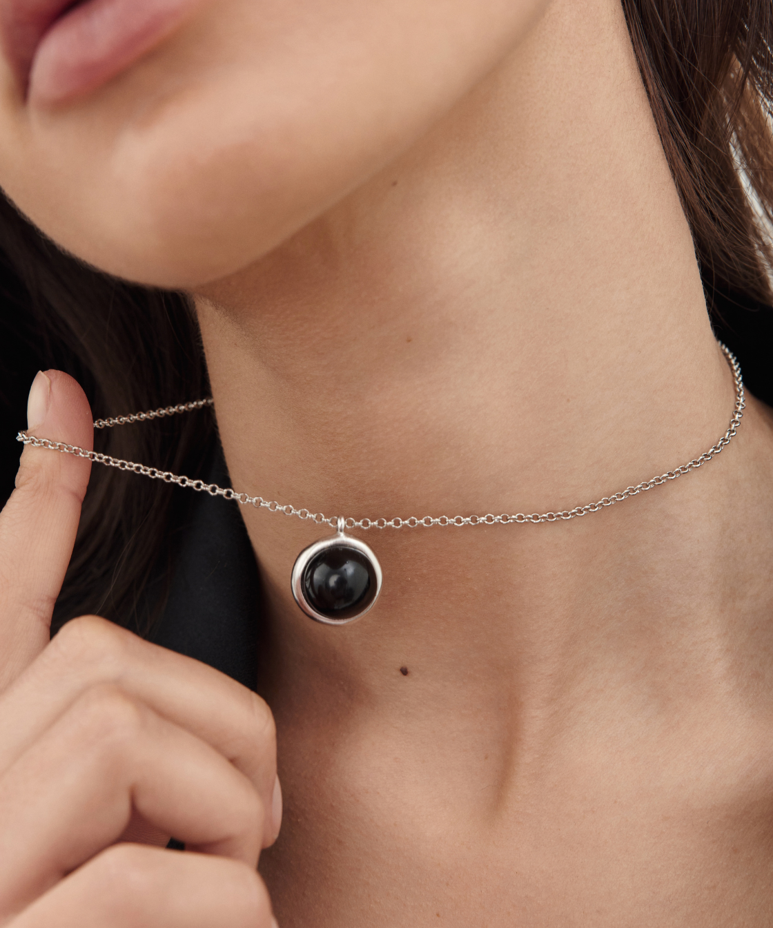 Givenchy 1980's Silver 925 Plated Black Pendant Necklace