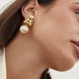Nina Ricci 1980's -1990's Rare Gold Pearl Clip-On Earrings