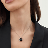 Givenchy 1980's Silver 925 Plated Black Pendant Necklace