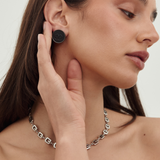 Chanel 2000 Black Leather Silver Tone Clip-On Earrings