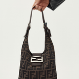 Fendi Vintage Zucca Canvas Crescent Hobo Mamma Baguette Bag