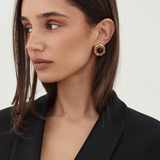 Nina Ricci Gold Plated Round Ruby Red Glass Cabochon Earrings