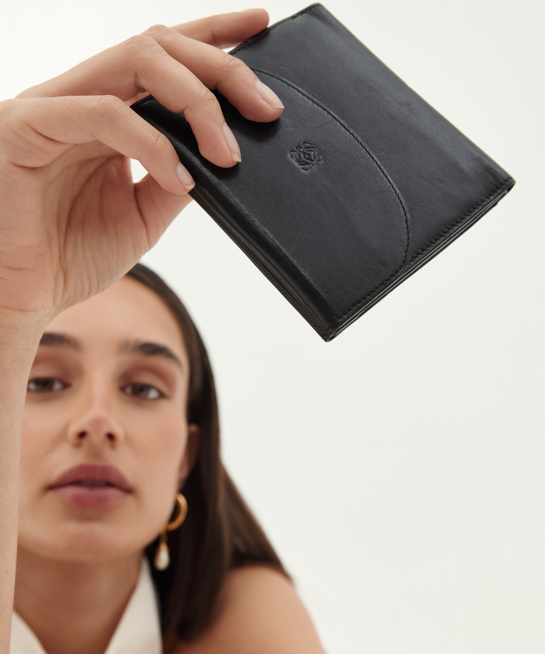LOEWE - c. 1990’s Black Leather Anagram Trifold Envelope Wallet
