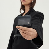 Cartier 1980-1990's Smooth Black Leather Square Coin Purse