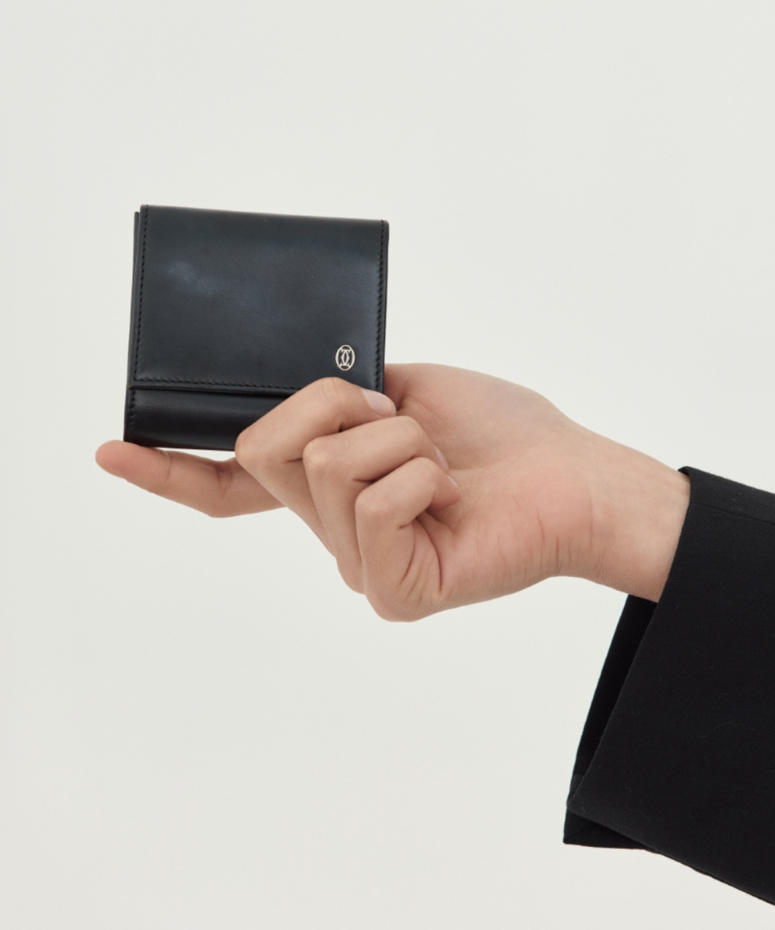 Cartier 1980-1990's Smooth Black Leather Square Coin Purse