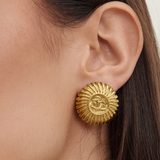 Chanel 1980's - CC Sunburst Medallion Gold Plated Clip-On Earrings