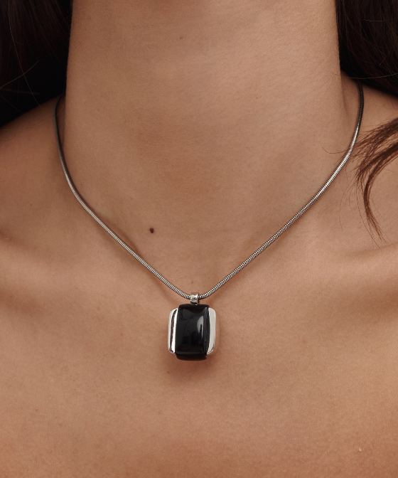 Givenchy 1977 Silver Plated Black Pendant
