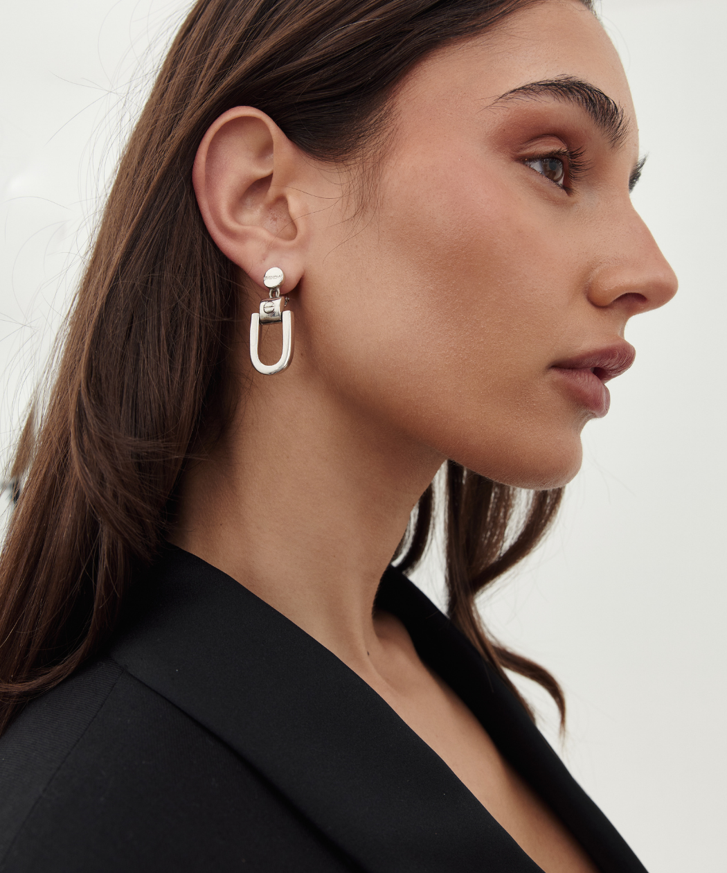 Givenchy 1990's Minimalist Silver Tone U-Link Drop Earrings