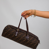 Fendi Tobacco Zucca Canvas & Leather East West Satchel Boston Bag