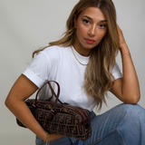 Fendi Tobacco Zucca Canvas & Leather East West Satchel Boston Bag