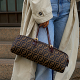 Fendi Tobacco Zucca Canvas & Leather East West Satchel Boston Bag