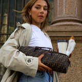 Fendi Tobacco Zucca Canvas & Leather East West Satchel Boston Bag