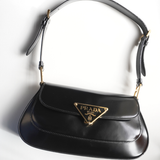 Prada 2023 Archival Spazzolato Brushed Leather Shoulder Bag – Black