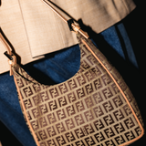 Fendi Zucchino Canvas Oyster Hobo Bag