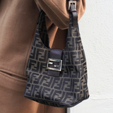 Fendi Vintage Zucca Canvas Crescent Hobo Mamma Baguette Bag