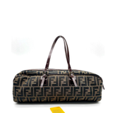 Fendi Tobacco Zucca Canvas & Leather East West Satchel Boston Bag