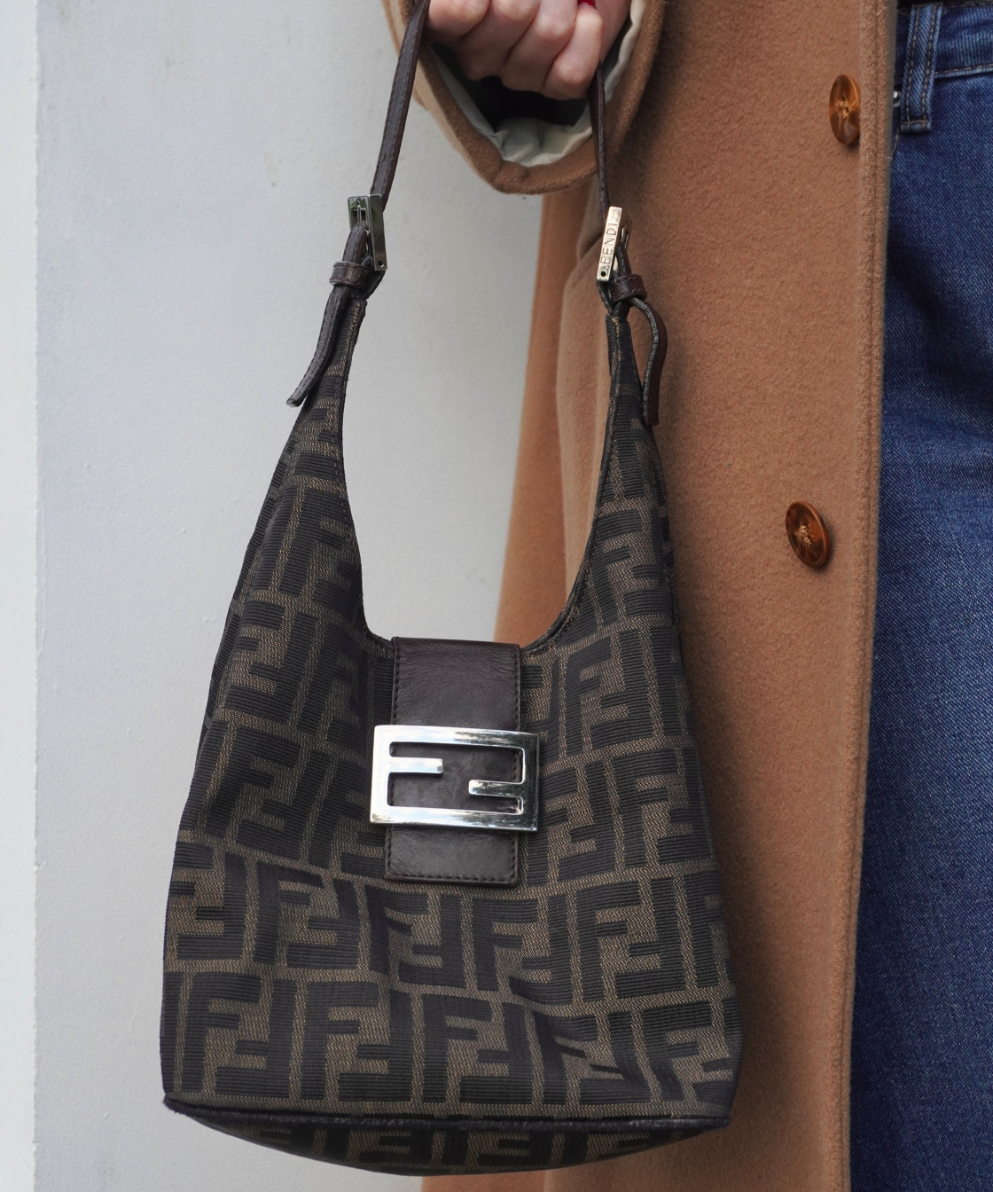 Fendi Vintage Zucca Canvas Crescent Hobo Mamma Baguette Bag