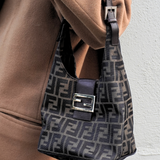 Fendi Vintage Zucca Canvas Crescent Hobo Mamma Baguette Bag