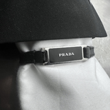 Prada 2000s Black Leather Bracelet With Minimalist Logo Plate