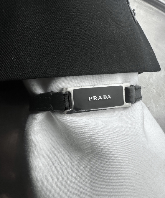 Prada 2000s Black Leather Bracelet With Minimalist Logo Plate
